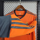 camisa-masculina-manga-longa-away-reserva-2-real-madrid-madri-2013-14-adidas-retro-preto-preta-ronaldo-cr7-bale-kroos-benzema-fly-emirates-laranja-gola-v