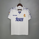 camisa-masculina-real-madrid-madri-home-titular-1-1996-97-kelme-retro-branco-branca-azul-ronaldo-cr7-teka