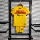 conjunto-kit-infaltil-kids-barcelona-barca-four-quatro-4-2023-24-nike-torcedor-vermelha-vermelho-amarelo-amarela-fcb-spotify-messi-neymar