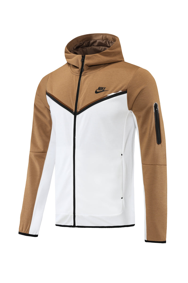 Kit Conjunto Nike Tech Fleece - Jaqueta e Calça- Caramelo/Branca
