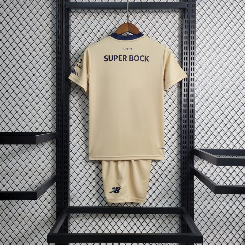 Kit Infantil Porto Away 2023/24 - New Balace Torcedor - Bege/Preta