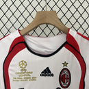 Conjunto Kit Infantil AC Milan Away 2006/07 - Adidas Retrô - Branca/Vermelha