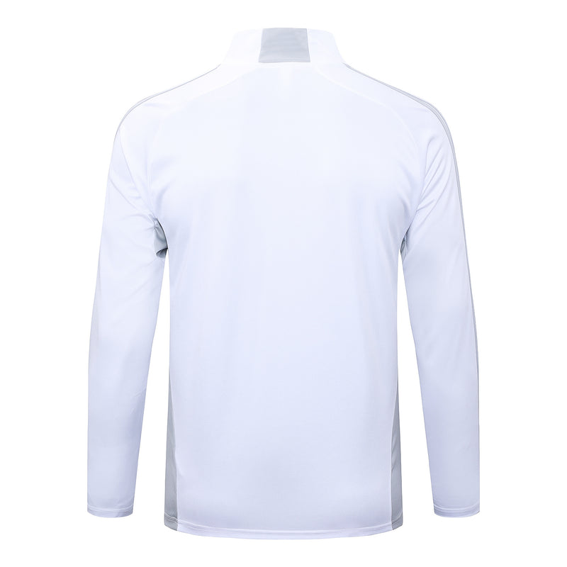 Conjunto Half Ziper Real Madrid 2025/26 - Adidas Jaqueta + Calça - Branca/Cinza
