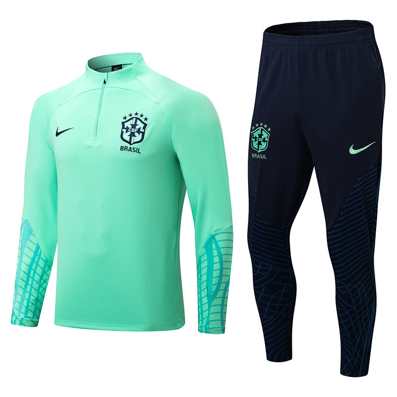 Conjunto Half Ziper Seleção Brasil 2022/23 - Nike Jaqueta + Calça - Vede/Azul