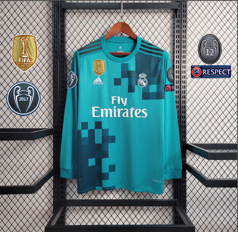 Camisa Manga Longa Real Madri Away 2017/18 - Adidas Retrô Masculina - Azul/Branca