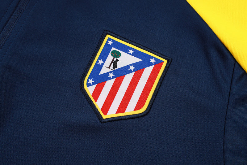 Conjunto de Treino Half Ziper Atlético de Madrid 2025/26 - Nike Jaqueta + Calça - Azul/Amarela