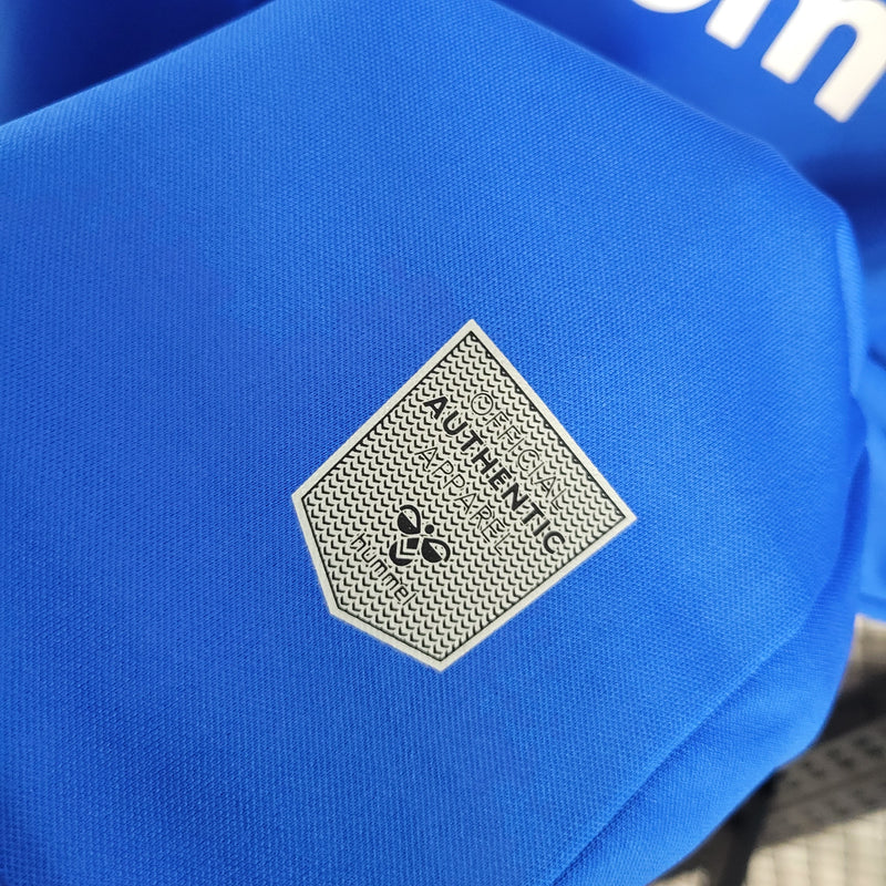 Camisa Everton Home 2023/24 - Hummel Torcedor Masculina - Azul/Branca