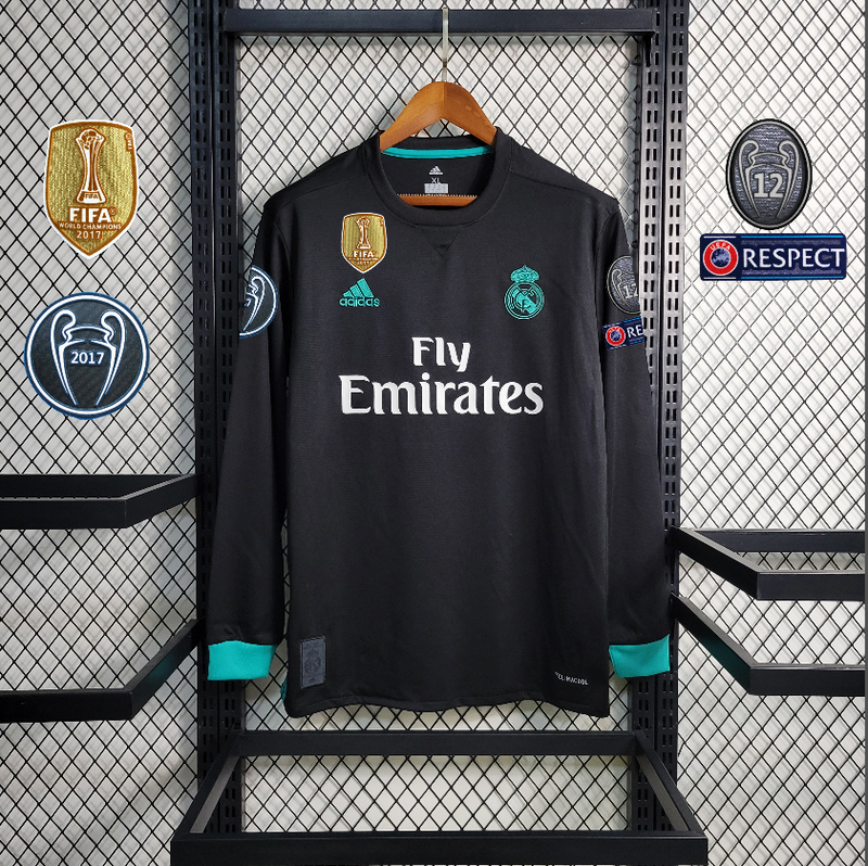 Camisa Manga Longa Real Madrid Away 2017/18 - Adidas Retrô Masculina - Preta/Verde