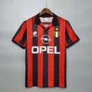 Camisa Milan Home 1996/97 - Lotto Retrô Masculina - Vermelha/Preta