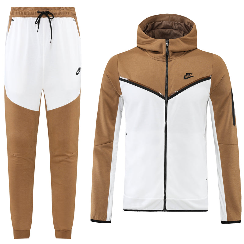 Kit Conjunto Nike Tech Fleece - Jaqueta e Calça- Caramelo/Branca