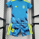 Conjunto Kit Infantil Seleção Espanha Goleiro 2026/27 - Adidas Torcedor - Azul/Amarela