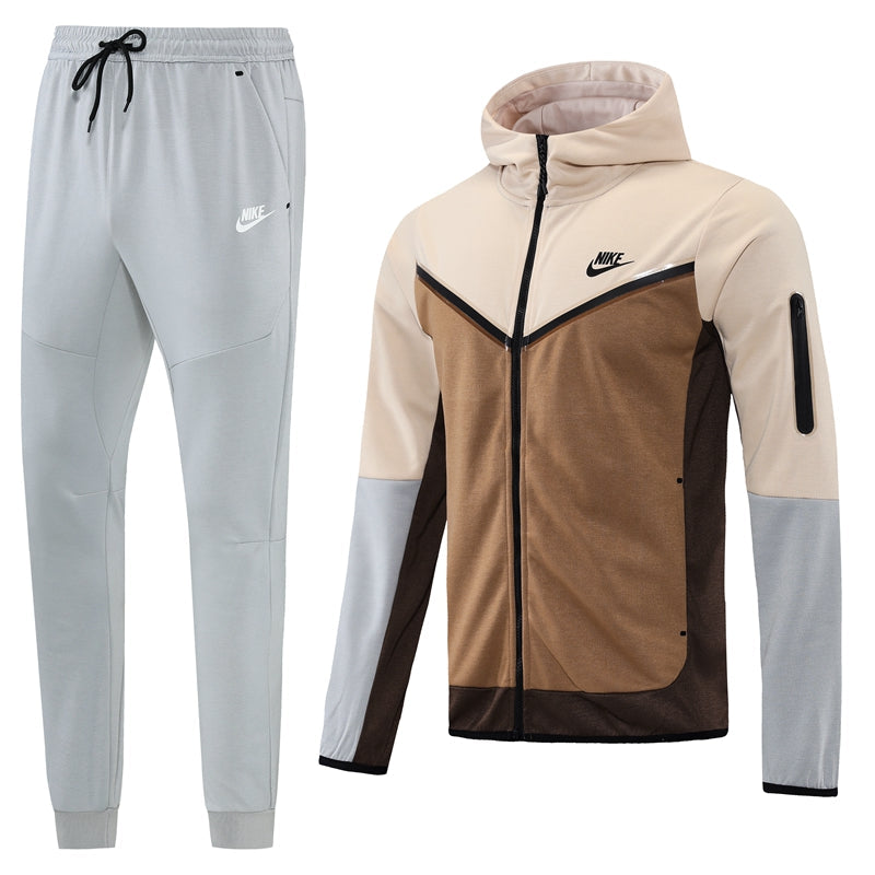 Kit Conjunto Nike Tech Fleece - Jaqueta e Calça- Marrom/Cinza