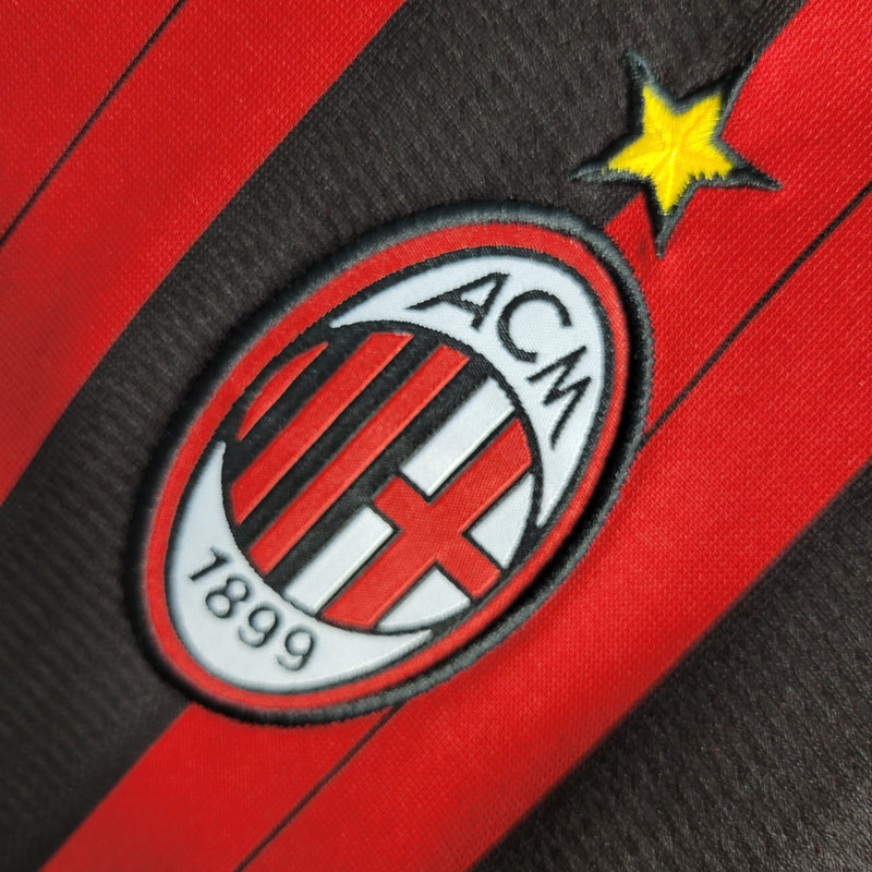 Camisa Manga Longa Milan Home 2013/14 - Adidas  Retrô Masculina - Vermelha/Preta