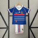 Conjunto Kit Infantil Seleção França Home 1998/99 - Adidas Retrô - Azul/Branca