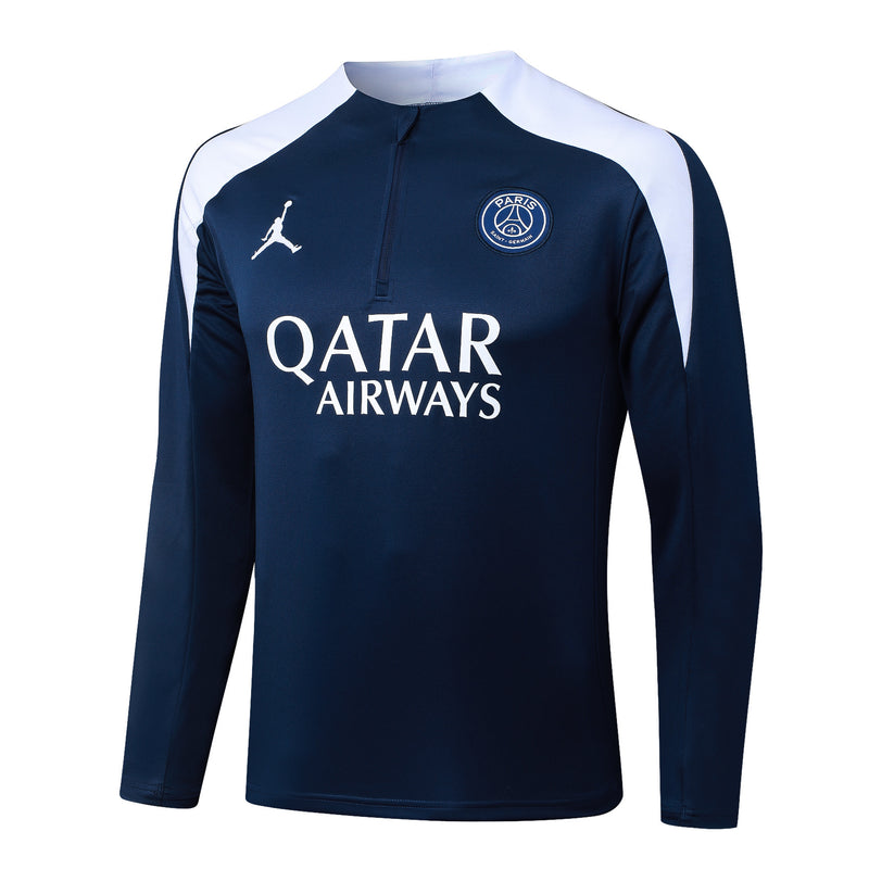 Conjunto Half Ziper PSG 2025/26 - Jordan Jaqueta + Calça - Azul/Branca