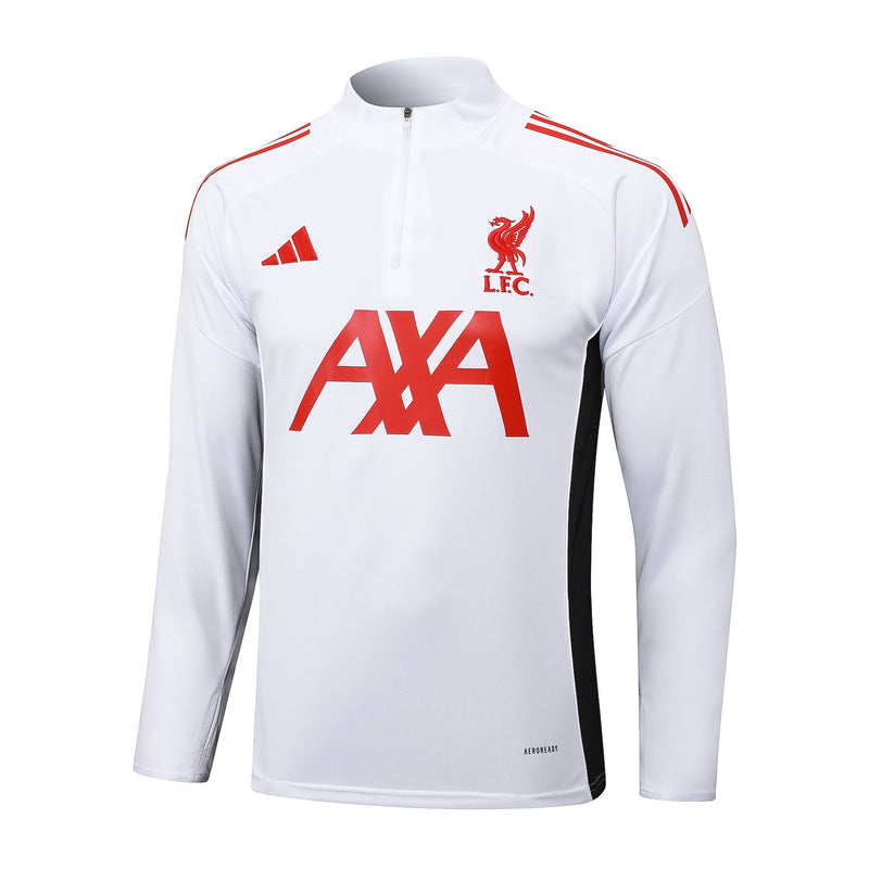 Conjunto de Treino Half Ziper Liverpool 2025/26 - Adidas Jaqueta + Calça - Branca/Preta