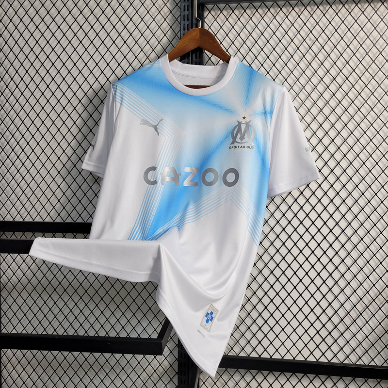 Camisa Olympique Marseille Edição Aniversário 30 anos 2023/24 - Puma Torcedor Masculina - Branca/Azul