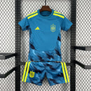 Conjunto Kit Infantil Seleção Espanha Goleiro 2026/27 - Adidas Torcedor - Azul/Amarela