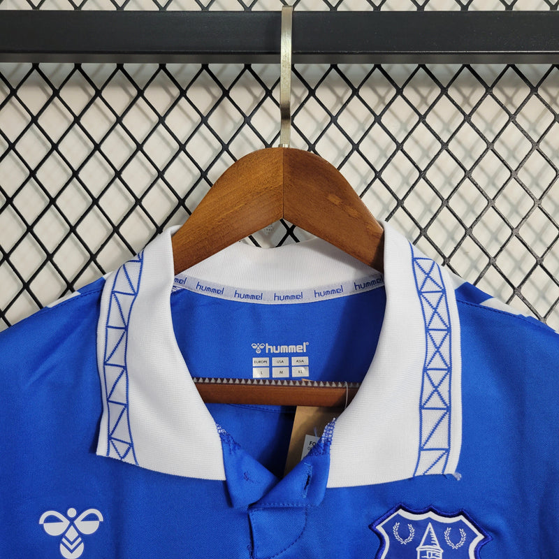 Camisa Everton Home 2023/24 - Hummel Torcedor Masculina - Azul/Branca
