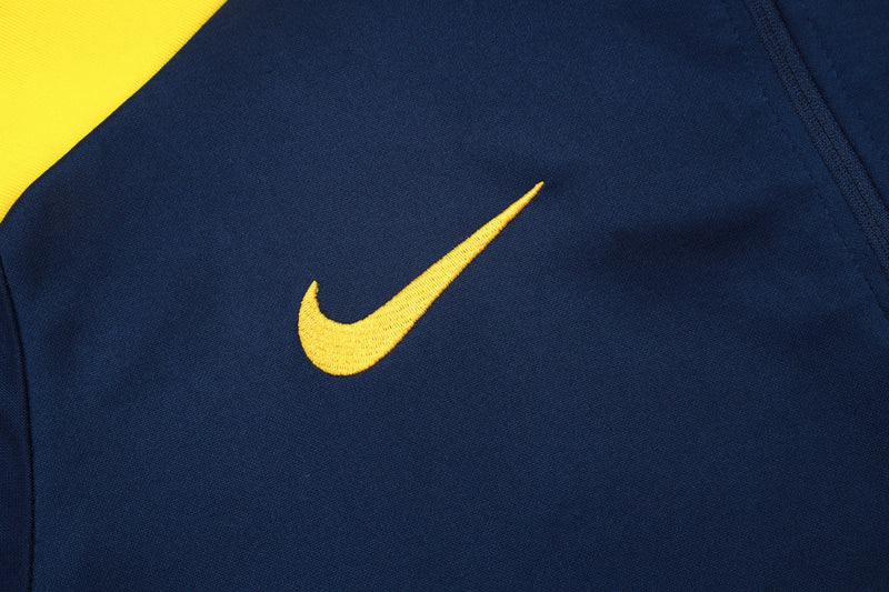 Conjunto de Treino Half Ziper Atlético de Madrid 2025/26 - Nike Jaqueta + Calça - Azul/Amarela