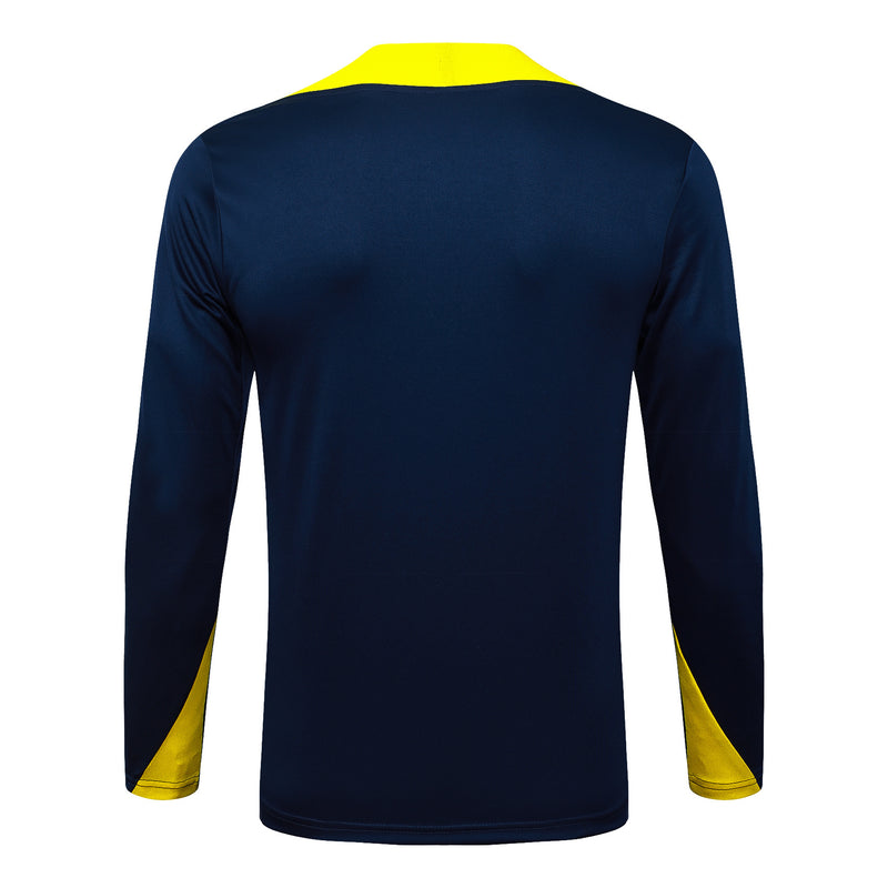 Conjunto de Treino Half Ziper Atlético de Madrid 2025/26 - Nike Jaqueta + Calça - Azul/Amarela