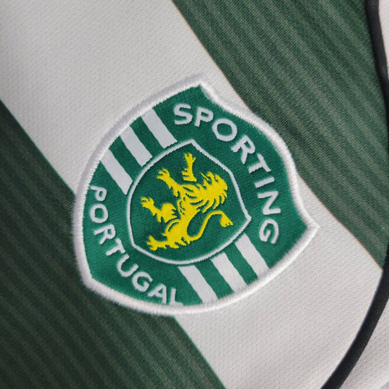 Camisa Manga Longa Sporting Home 2001/02 - Rebook Retrô Masculina - Branca/Verde