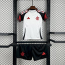 Conjunto Kit Infantil Flamengo Away 2025/26 - Adidas Torcedor - Branca/Preta