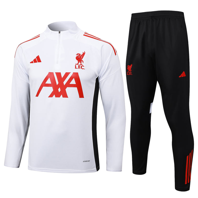 Conjunto de Treino Half Ziper Liverpool 2025/26 - Adidas Jaqueta + Calça - Branca/Preta