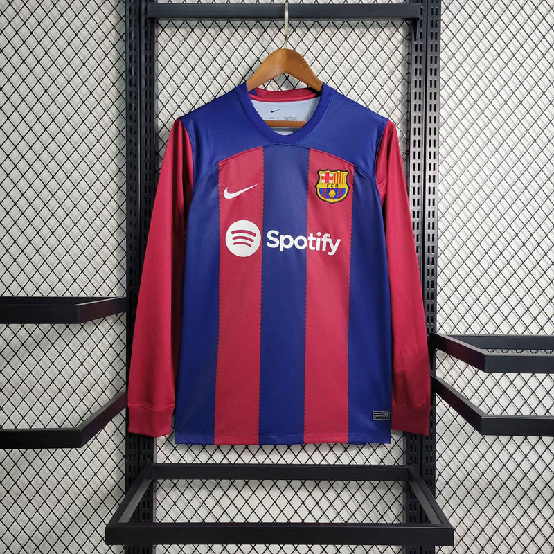 Camisa Barcelona Manga Longa Home 2023/24 - Nike Torcedor Masculina - Azul/Vermelha