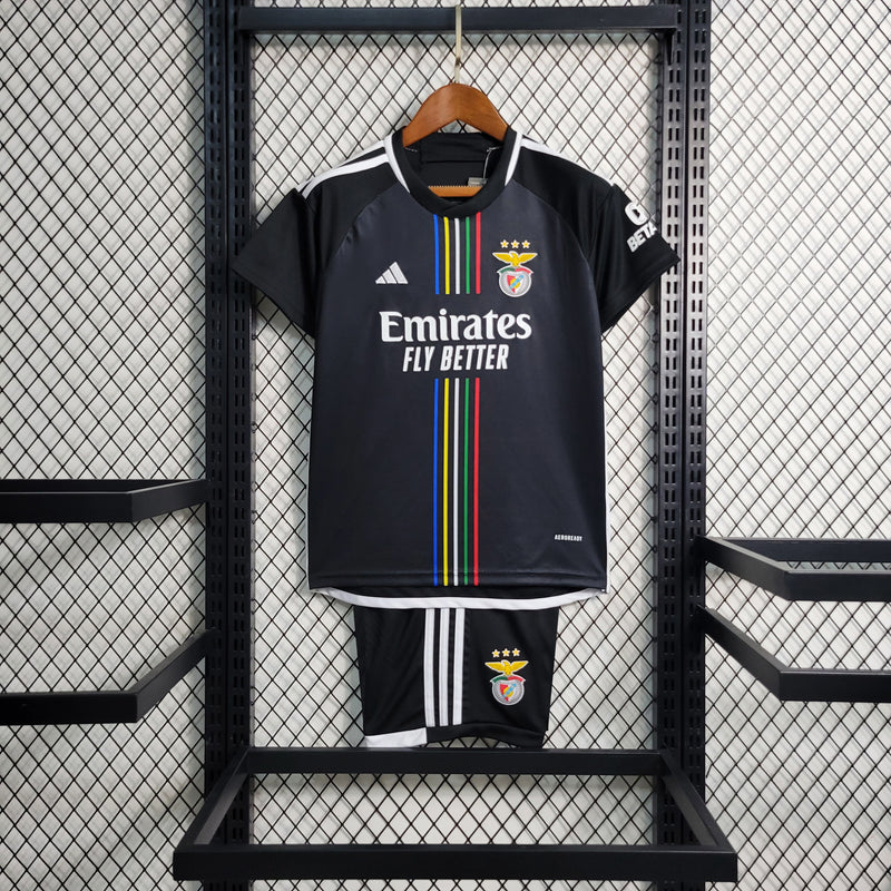 Kit Infantil Benfica Away 2023/24 - Adidas Torcedor - Preta