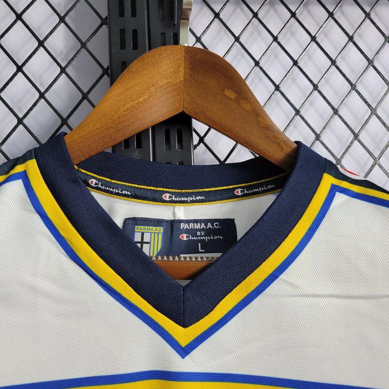 Camisa Parma Away 2002/03 - Champion Retrô Masculina - Branca/Azul