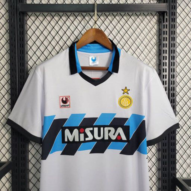 Camisa Inter de Milão Away 1990/91 - Uhisport Retrô Masculina - Branca/Azul