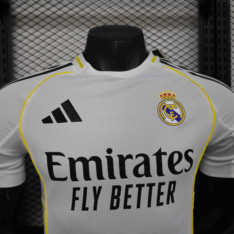 Camisa Real Madrid Home 2025/26 - Adidas Jogador Masculina - Branca/Preta
