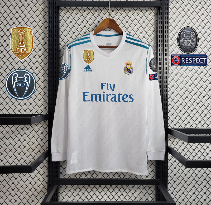 Camisa Manga Longa Real Madrid Home 2017/18 - Adidas Retrô Masculina - Branca/Azul