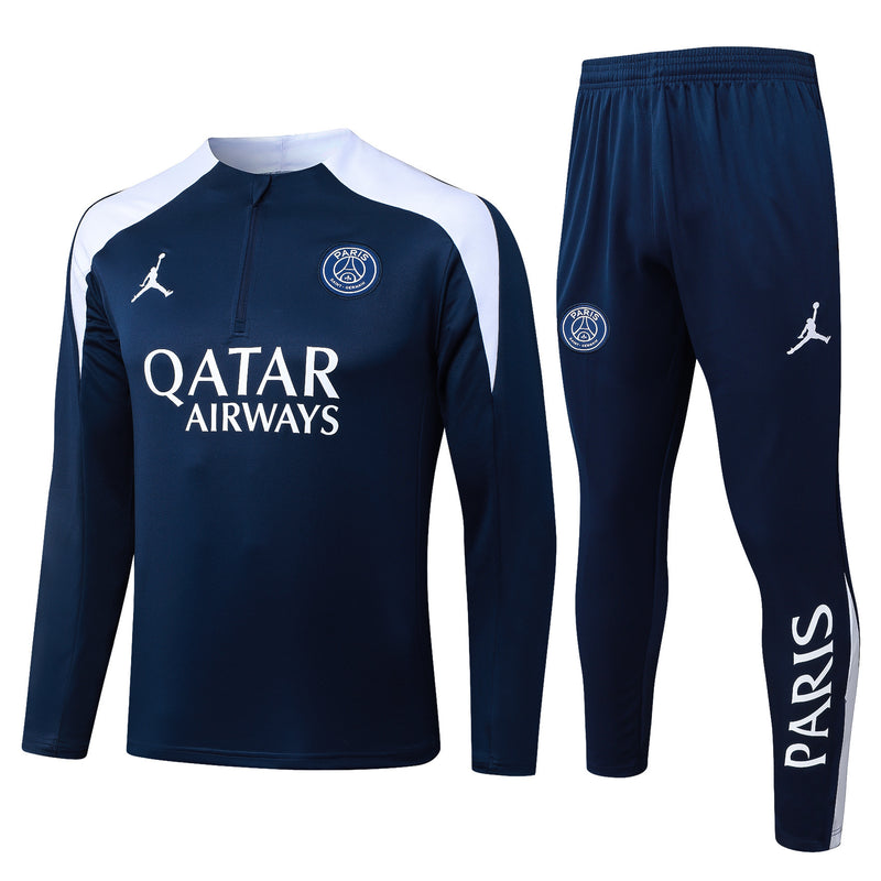 Conjunto Half Ziper PSG 2025/26 - Jordan Jaqueta + Calça - Azul/Branca