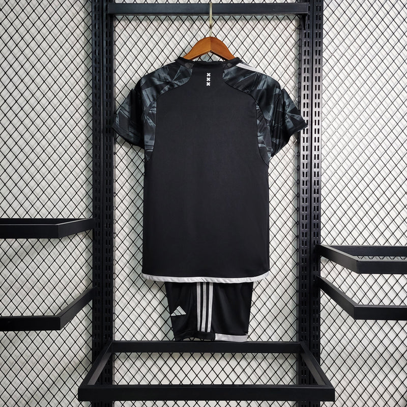 Kit Infantil Ajax Away 2023/24 - Adidas Torcedor - Preta/Branca