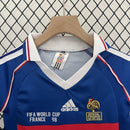 Conjunto Kit Infantil Seleção França Home 1998/99 - Adidas Retrô - Azul/Branca