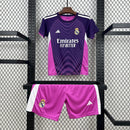 Conjunto Kit Infantil Real Madrid Goleiro 2025/26 - Adidas Torcedor - Rosa/Roxa
