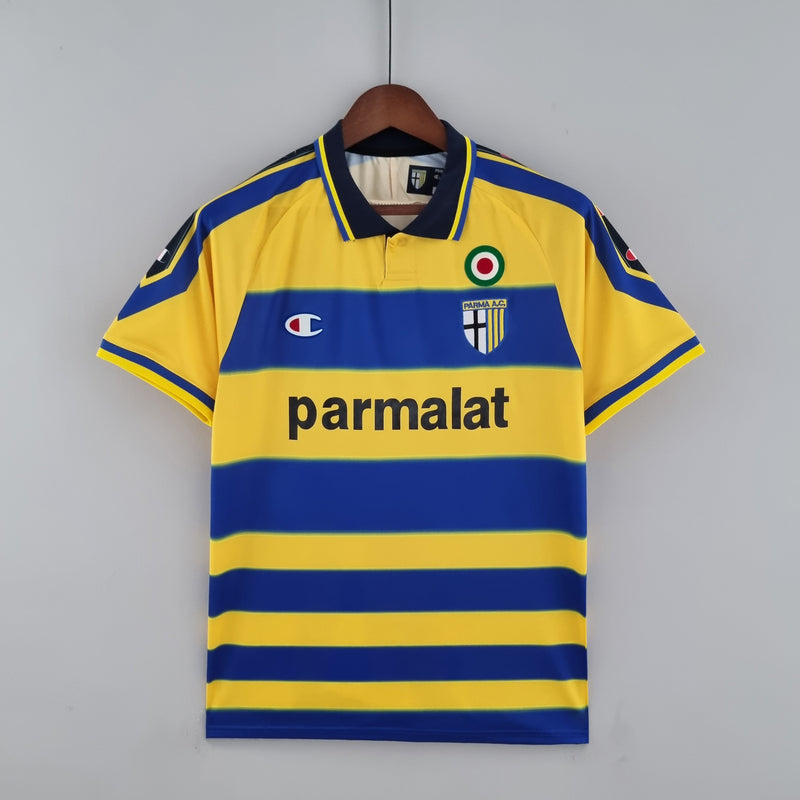 Camisa Parma Home 1999/00 - Champion Retrô Masculina - Amarela/Azul