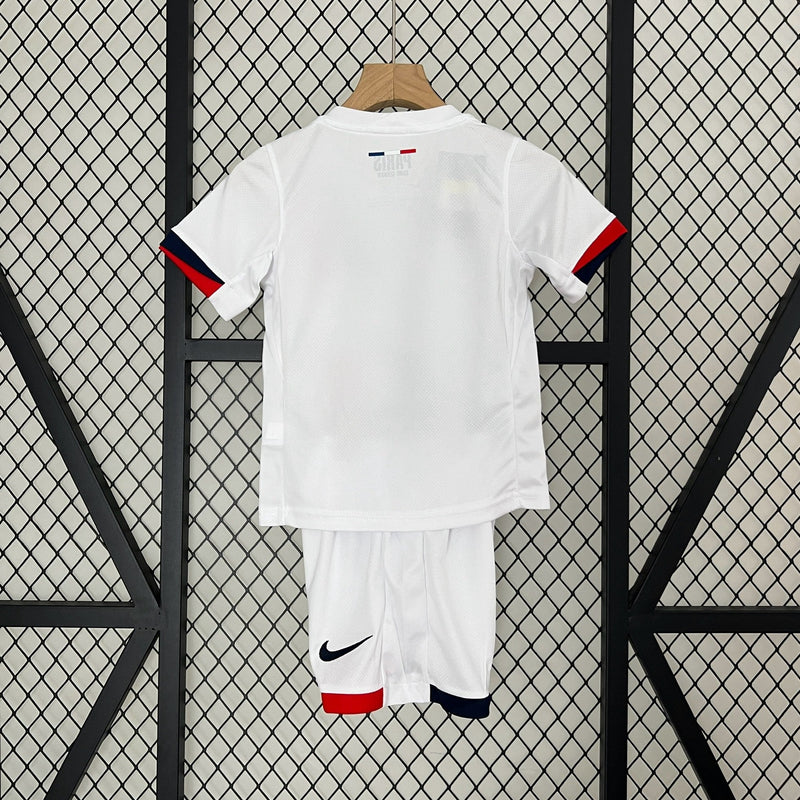 Kit Infantil PSG Away 2024/25 - Nike Torcedor - Branca/Azul