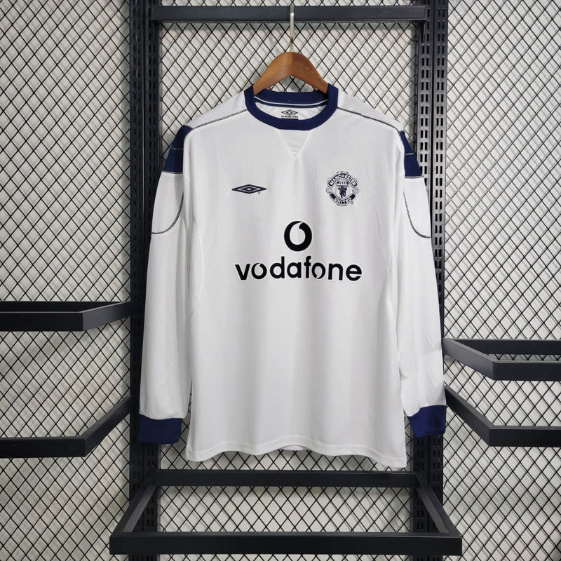 Camisa Manga Longa Manchester United Away 1999/00 - Umbro Retrô Masculina - Branca/Preta