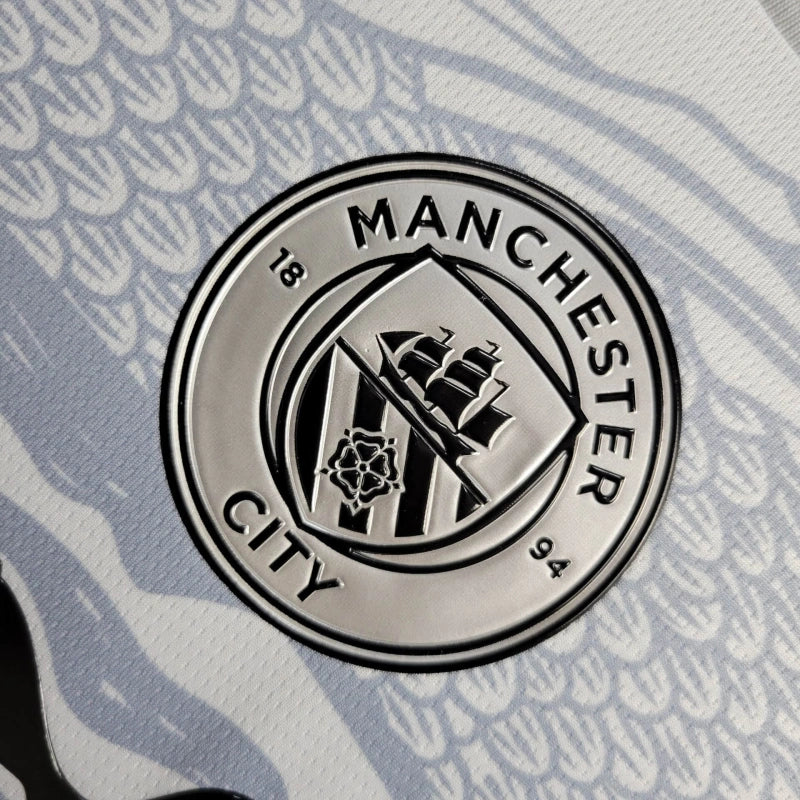 Camisa Manchester City Manga Longa Edição Dragão 2024/25 - Puma Torcedor Masculina - Branca/Cinza