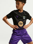 Conjunto Kit Infantil Pronta Entrega Barcelona Away 2026/27 - Nike Torcedor - Preta/Roxa