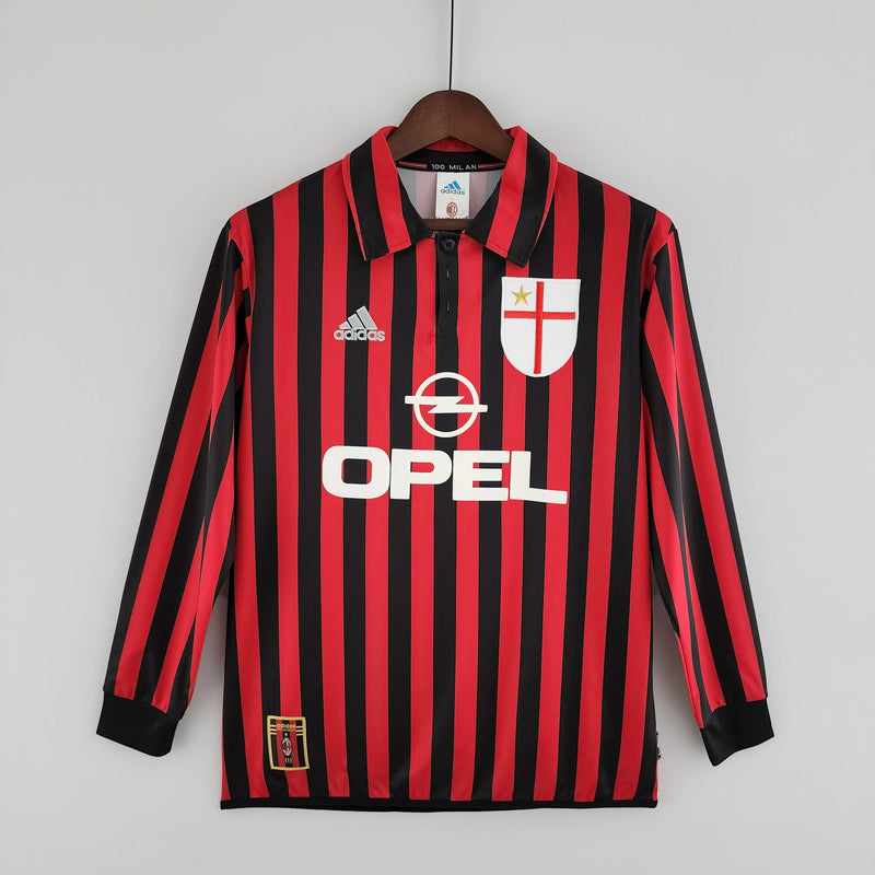 Camisa Manga Longa Milan Home 1999/00 - Adidas Retrô Masculina - Vermelha/Preta