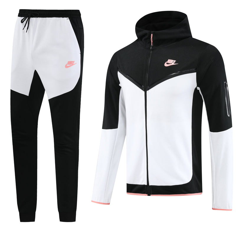 Kit Conjunto Nike Tech Fleece - Jaqueta e Calça- Branca/Preta