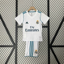 Conjunto Kit Infantil Real Madrid Home 2017/18 - Adidas Retrô - Branca/Azul