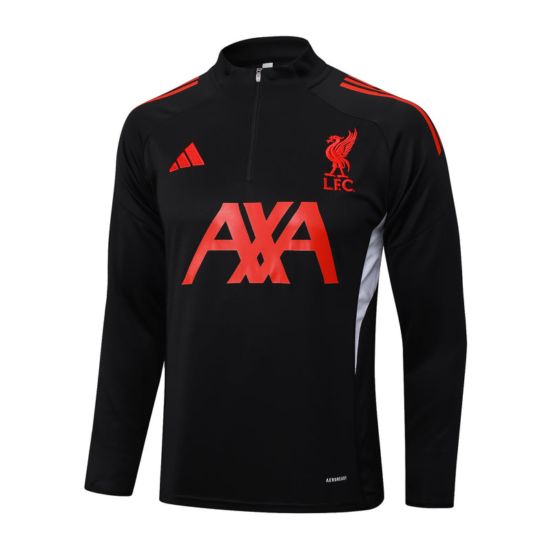Conjunto de Treino Half Ziper Liverpool 2025/26 - Adidas Jaqueta + Calça - Preta/Vermelha