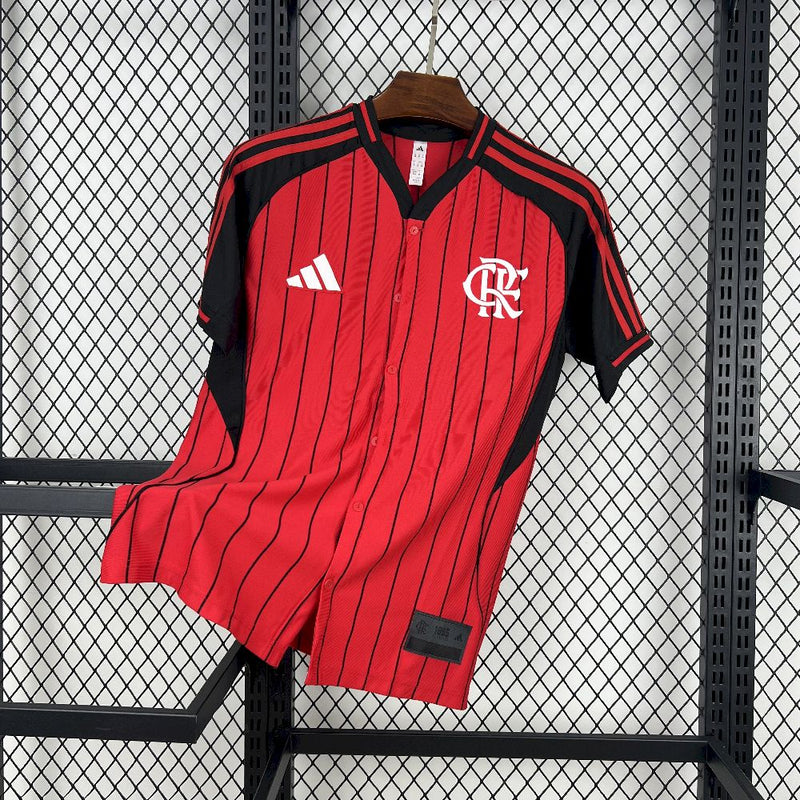 Camisa Baseball Flamengo 2025/26 - Adidas Masculina - Vermelha/Preta