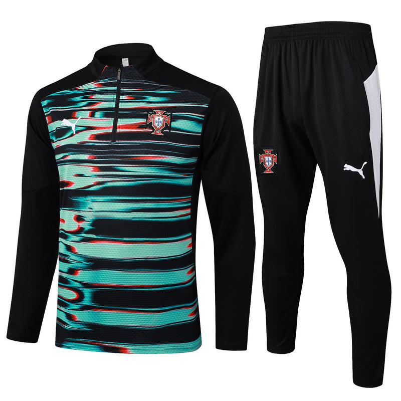 Conjunto Half Ziper Seleção Portugal 2025/26 - Puma Jaqueta + Calça - Preta/Vede