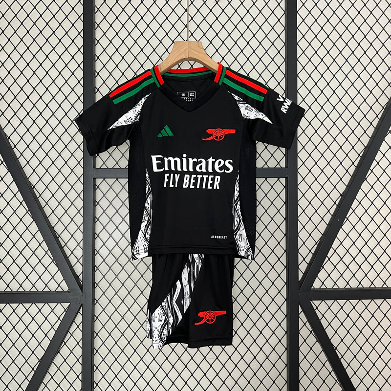 Kit Infantil Arsenal Away 2024/25 - Adidas Torcedor - Preta/Branca